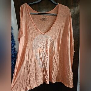 Torrid Coral V-Neck Floral Skull Short Sleeve